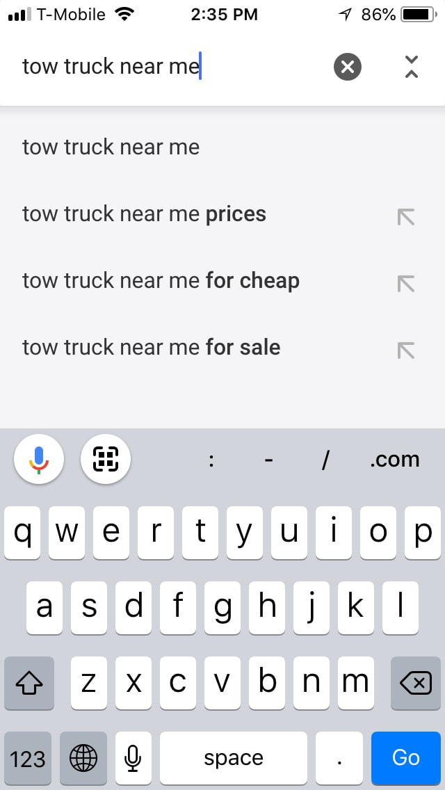Search for our towing services on Google